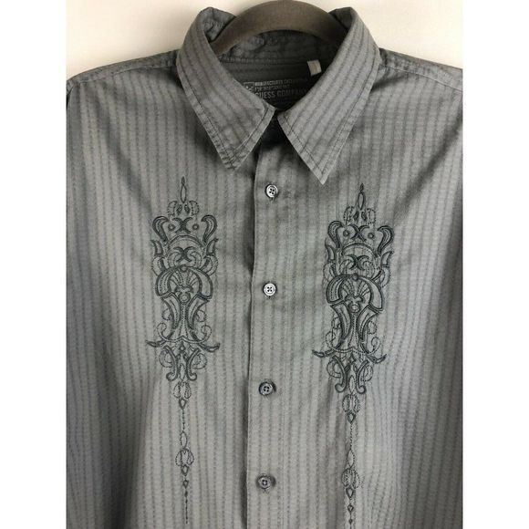 GUESS Mens Long Sleeve Embroidered DRESS SHIRT Gray M - Picture 1 of 11